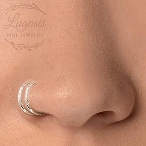 Silver Spiral Nose Ring Hoop - Handmade Sterling Silver Double Spiral Nose Piercing - Thin Hypoallergenic 20 Gauge Wire 7mm Nose Piercing Jewelry - Image 2