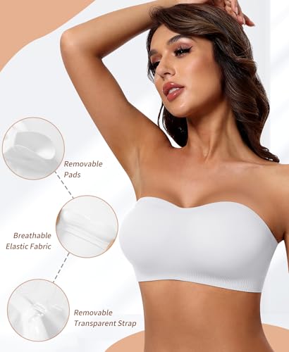 Image of DOCUMO Strapless Bra for Women Padded Bandeau Bra Non-Slip Silicone Seamless Wireless Tube Top Bra
