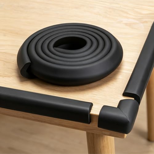 Image of Corner Protector Baby, Baby Proofing Edge Corner Protector, Waterproof Soft Foam Cushion with Adhesive Tape (6.6ft Edge + 4 Corners),Wall Corner Protector for Fireplace, Table, Stair, Cabinet(Black)