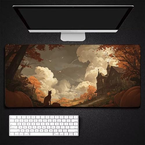 Tapis de Souris Gris 600x300x3 mm Grand Tapis de Souris XXL Automne sous Main Bureau Gamer, à Bords Cousus, Base en Caoutchouc Antidérapante Mouse Pad pour PC, Ordinateur, Decoration Maison l-1913 – vue 3