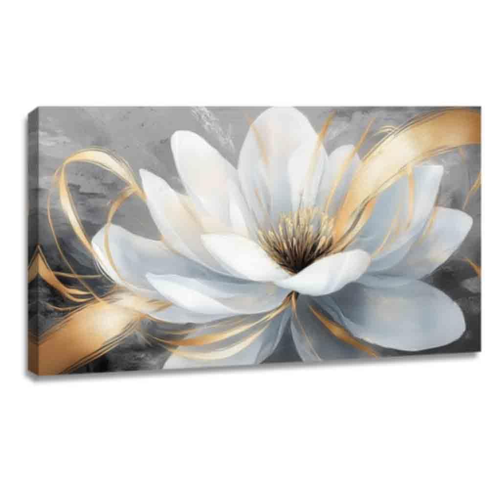 ZQQART White Flower Wall Art Black and Gold Floral Canvas Prints Abstract Flower Modern Pictures for Living Room Bedroom Wall Decor (Gold,20L x 40W)