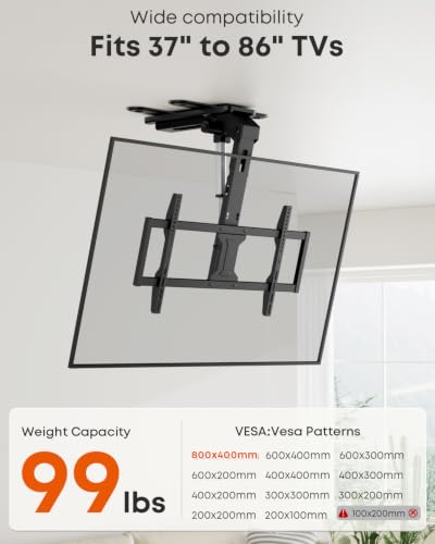 Image of Motorized Ceiling TV-Mount Flip Down - 43 to 86 Inch Electric TV-Mount Motorized Drop Down with Remote, Max Load 99 lbs, Max VESA 800x400 mm, Black