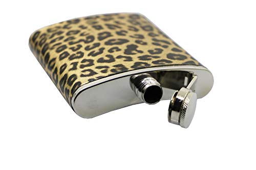 Liquor-Flask For Women Leopard Funny Leakproof - Hip-Flasks For Liquor Stainless-Steel Drinking-Bottle With Funnel (Khaki Leopard 7Oz) #TOP4