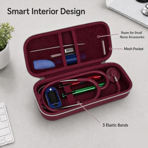 Image of Stethoscope Case for 3M Littmann Classic III Monitoring /Lightweight II S.E /Cardiology IV Diagnostic /for MDF Acoustica Stethoscopes, Holder for Nurse Doctor Essentials & Medical Accessories, Maroon