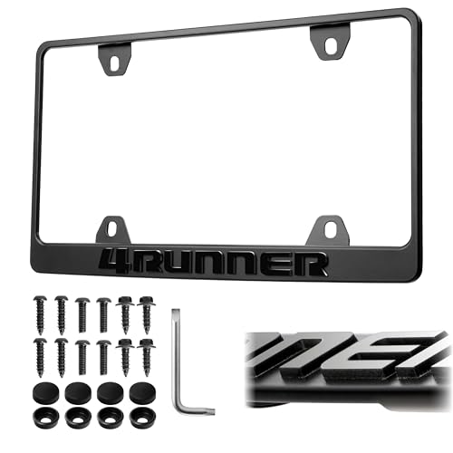 4Runner License Plate Frame Stealth Black Powder Coat UV Resistant Rust-Proof Steel Plate Holder - One Piece - Compatible with 1984-2025 4 Runner SUV (3D RAISED LETTERS with MOUNTING HARDWARE)