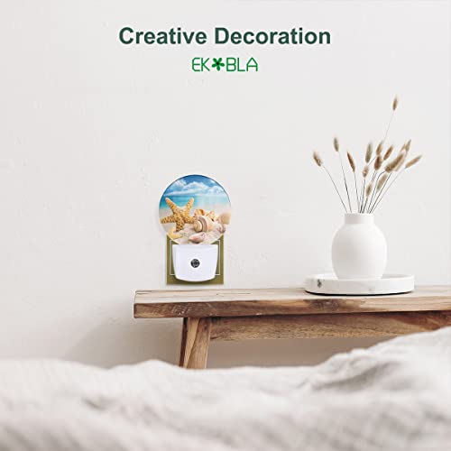 Image of EKOBLA Beach Night Light, Starfish and Seashell Coastal Night Lights Plug Into Wall with Dusk to Dawn Sensor for Men Women