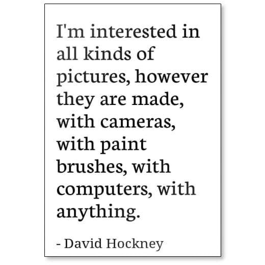 Jag är intresserad för alla typer av bilder, dock. Kylskåpsmagnet David Hockney citat, vit