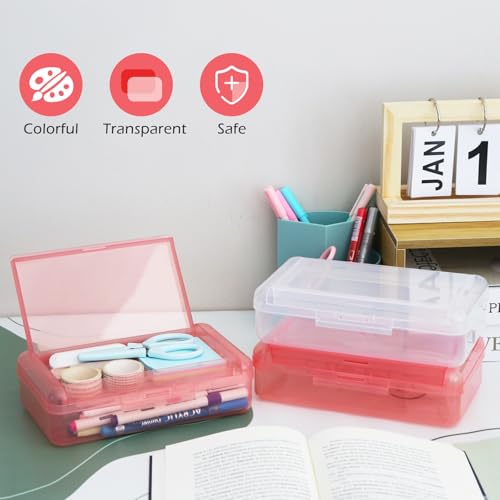 Image of 1 Pack Double Layer Hard Pencil Cases, Plastic Translucent Pencil Box with Snap-Tight Lid for Pens, Pencils, School, Stylish Office Supplies Storage Organizer Box, Medium-sized