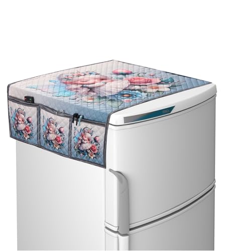CLiDE Velvet Solid Print Fridge Top Cover (94 x 54 x 1 cm) with Side Utility Pockets | Washable Cotton Material | Dustproof Refrigerator Cover with 6 Storage Pockets (Doll)