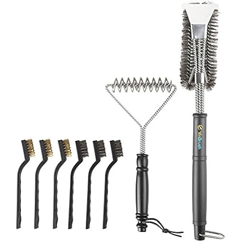 Grill Brush and Scraper -8PCS Extra Strong Deep Clean BBQ Cleaner Kit - Safe Wire Bristles Stainless Steel Barbecue Triple Scrubber Cleaning Brush for Weber Gas/Charcoal Grilling Grates, Best wizard t Cover