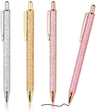 WY WENYUAN 4 Pcs Ballpoint Pens, Comfortable Writing Pens, Metal Retractable Pretty Journaling Pens, Black Ink Medium Point 1.0 mm Gift Pens, Cute Pens School Supplies for Women