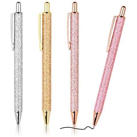WY WENYUAN 4 Pcs Ballpoint Pens, Comfortable Writing Metal Retractable Pretty Journaling Black Ink Medium Point 1.0 mm Gift Pens, Cute Pens School Supplies for Women Cover