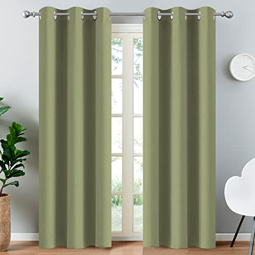 Yakamok Room Darkening Thermal Insulated with Grommet Window Curtain for Bedroom, 38Wx84L inch, Light Reducing Drapes for Living Room,Sage Green, 2 Panels