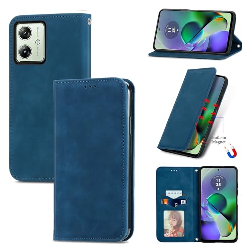 Cracedily for Motorola Moto G54 5G / Moto G64 5G Case Wallet Case Flip Leather with Card Holder Magnetic Closure Shockproof Kickstand Protective Phone Cases Cover Blue-Green