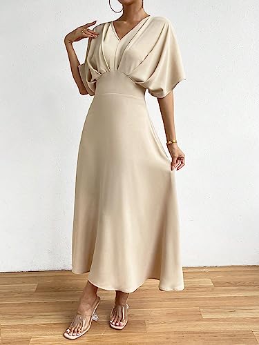 Floerns Women's V Neck Half Sleeve Ruched Cocktail Evening A Line Long Dress4
