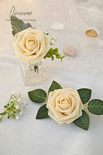 image for Floroom Artificial Flowers 50pcs Real Looking Creamy Yellow Foam Fake 