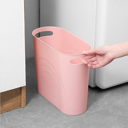 Image of rejomiik Small Trash Can, 3.5 Gallon Slim Garbage Can Plastic Waste Basket with Handles Container Bin for Narrow Spaces Bathroom, Bedroom, Kitchen, Office at Home, Rosette Pink