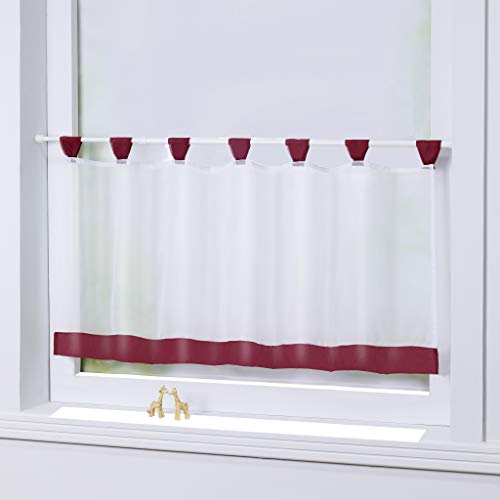 Yujiao Mao Voile Sheer Window Valance Half Window Tab Top Cafe Curtain for Kitchen Bathroom Living Room,1pc (Burgundy,W47 x L17 inch)