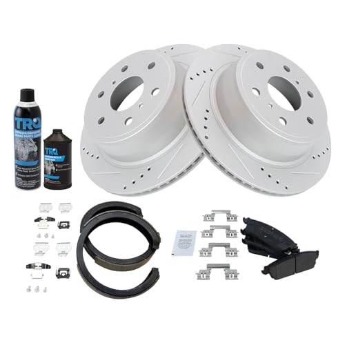 Image of TRQ Rear Performance Brake Pad & Rotor Kit Semi-Metallic Premium G-Coated Compatible with 07-10 Cadillac 07-14 Chevrolet 07-13 GMC