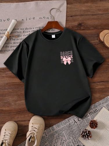 Girls Bow Short Sleeve Graphic Tees Kids Casual T Shirts Cute Crew Neck Tops2