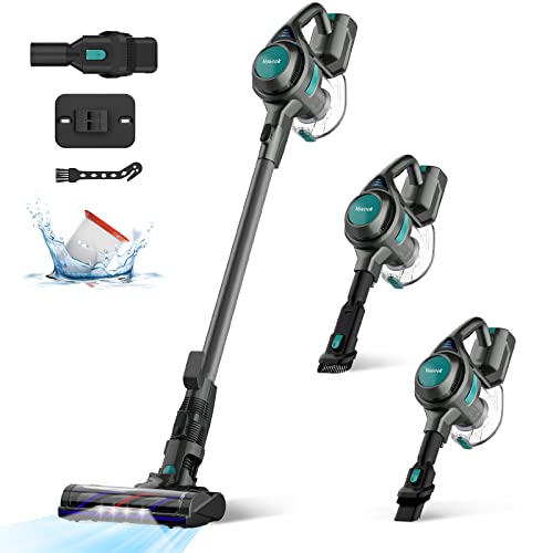 Cordless Vacuum Cleaner, Voweek Stick Vacuum Lightweight for Hard Floor Carpet Pet Hair in 2 Motors, Household Vacuum Cleaner with LED & HEPA Filter, Handheld Vac 1.3L Big Capacity Wide Brush 6 in 1