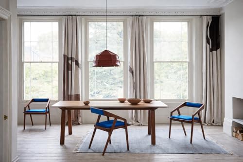 Image of Set of 2 Blue Upholstered Wooden Cafe Chairs, Solid Sheesham Wood Arm Chairs for Living Room