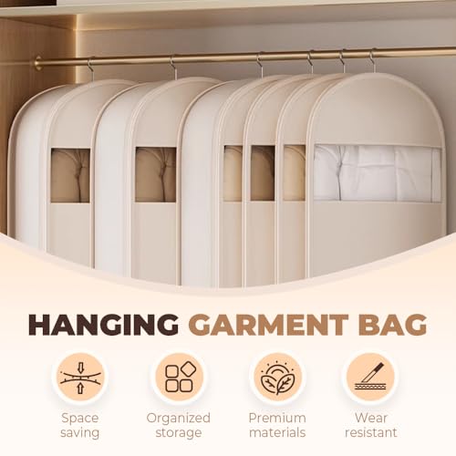 Space Saving Hanging Garment Bag with Self Compression Zipper, 2025 Space-Saving Dust-Proof Down Jacket Compression Storage Bag for Coats Blankets (Transparent, L-110 * 58 * 15cm)2