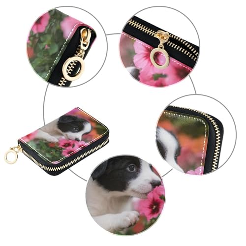 GAIGEO 9 Credit Card Slots & 2 Cash Slots Womens Wallets Zip Around Small Coin Change Purse with Zipper Puppy White Black Dog Cute4