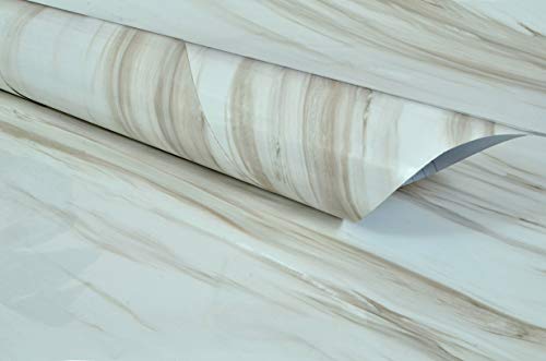 Image of Self Adhesive Gloss Vinyl Wrap Film, High Gloss Marble Furniture Film Wallpaper (24 * 96 inch, White Stone)