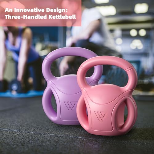 Image of 15 lb Kettlebell Weight with Three-handles for Weightlifting, Conditioning and Core Training for Women Men Home Gym [Purple]