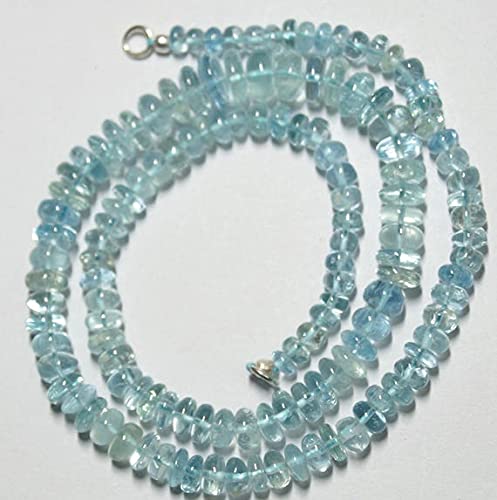Collier en aigue-marine naturelle transparente de qualité gemme aux perles rondelles lisses
