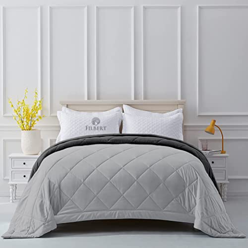 Image of Filbert Reversible Microfiber 250 GSM Diamond Stitch Double Bed Comforter Blanket for All Season Light Weight (92 inch x 106 inch Inches /233cm x 269cm) - Comforter King Size|Silver /Dark Grey
