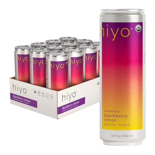 Image of Hiyo Organic Social Tonic - Blackberry Lemon, 12 Pack - N.A. Functional Seltzer, Sparkling Water Crafted with Organic Adaptogens, Nootropics & Botanicals