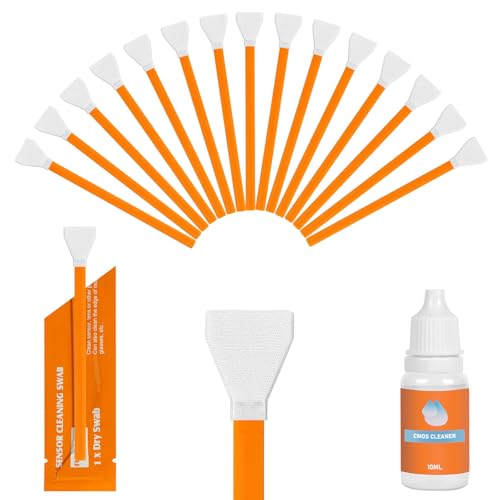 AYESY Écouvillon de Nettoyage de Capteur, 24mm Lot de 15 Écouvillons Nettoyage pour Capteur de Caméra Plein Format, Nettoyant Spécial pour Capteur de 10 ML, Orange