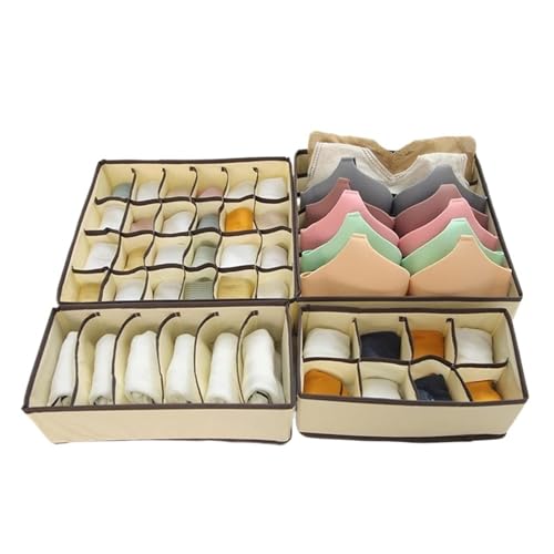IUVYTA Caja organizadora ropa interior Organizador For Ropa Interior, Calcetines, Sujetador, Pantalones, Bufanda, Corbata, Caja De Almacenamiento, Organizadores(Beige 4PCS)