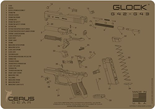 Cerus Gear Cleaning Promat with Glock 42-43 Schematic Graphics, Versatile Gun Cleaning Mat, Great for Any Desk or Work Bench - 12 x 17 Inches