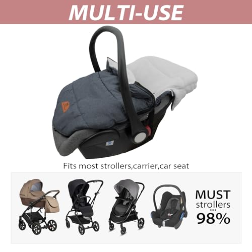 Image of Miracle Baby Universal Footmuff for Prams, Winter Windproof Warm Pram Footmuffs, Baby Bunting Bags for Strollers, Pushchairs, Car Seat, Stroller Sleeping Bag, Grey