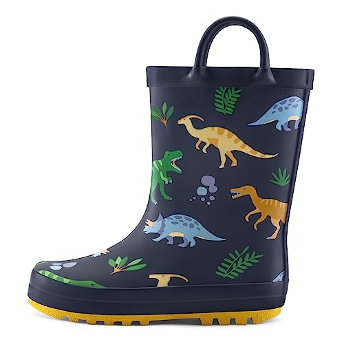 mysoft Kids Rain Boots for Girls Boys Toddler Waterproof Rubber Cute Printed with Easy-On Handles