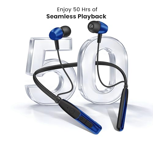 Image of TP TROOPS Wireless Bluetooth Neckband Headphone with 50H Playtime, Bluetooth v5.3 Earphone, 10mm Bass Driver, IPX4 Sweat Resistant, Type-C Fast Charging, Voice Assistant Support -(Blue)