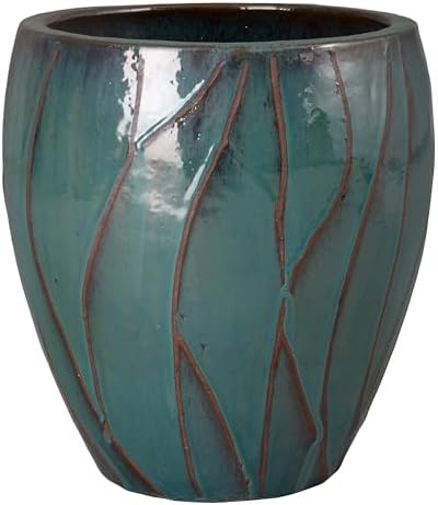 Emissary Home and Garden 20in. L x 22in. H Teal Stoneware Round P...