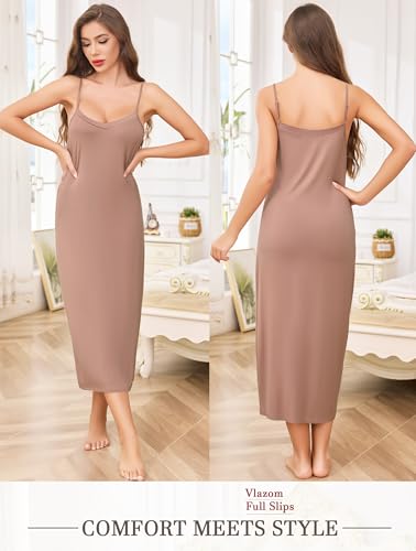 Image of Vlazom Women Full Slips Sexy Soft Slip Dress for Under Dress Spaghetti Strap Cami Slip Chemises V Neck Negligee S-3XL