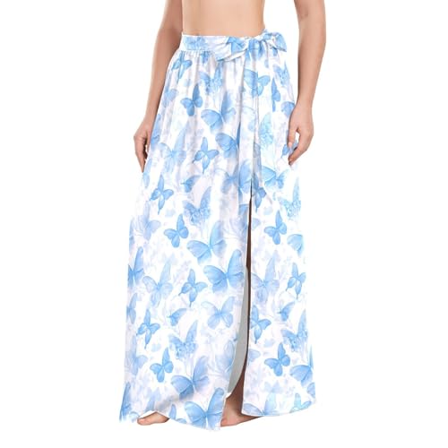 Sarong de plage bleu et blanc avec motif papillon mignon en taille L ajustable