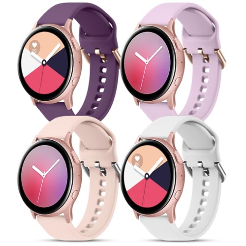 4 Pack Bands Compatible with Samsung Galaxy Watch Active 2 Band 40mm 44mm, Galaxy Watch Active Bands, 20mm Soft Silicone Sport Replacement Strap for Galaxy Watch Active 2 Band Women Men