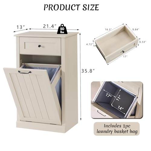 Image of IFBUY Tilt Out Laundry Hamper Cabinet, Trash Can Cabinet, Cream