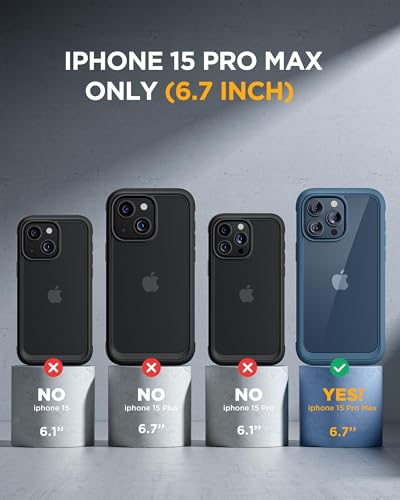 Image of Miracase Glass Series for iPhone 15 Pro Max Case 6.7 Inch, Full-Body Drop Proof Phone Case for iPhone 15 Pro Max with Built-in 9H Tempered Glass Screen Protector + Camera Protector, Storm Blue