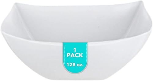 PARTY BARGAINS Cuencos cuadrados de plástico de 128 onzas  1 paquete, transparentes, resistentes, inastillables, desechables, cuencos de ensalada de