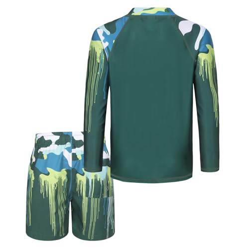 Image of Boys Two Piece Rash Guard Swimsuits Set with Swim Trunk Kids Long Sleeve Bathing Suit Swimwear Set