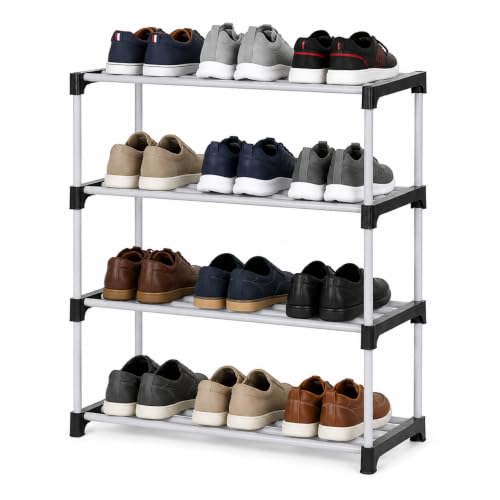 Image of EASY BUY 4 Layer Plastic Shoe Rack | Portable Space Saving Shoe Organizer | Durable Metal & Plastic Footwear Storage Stand | Multipurpose Shoe Shelf for Home, Bedroom, Entryway, Black.