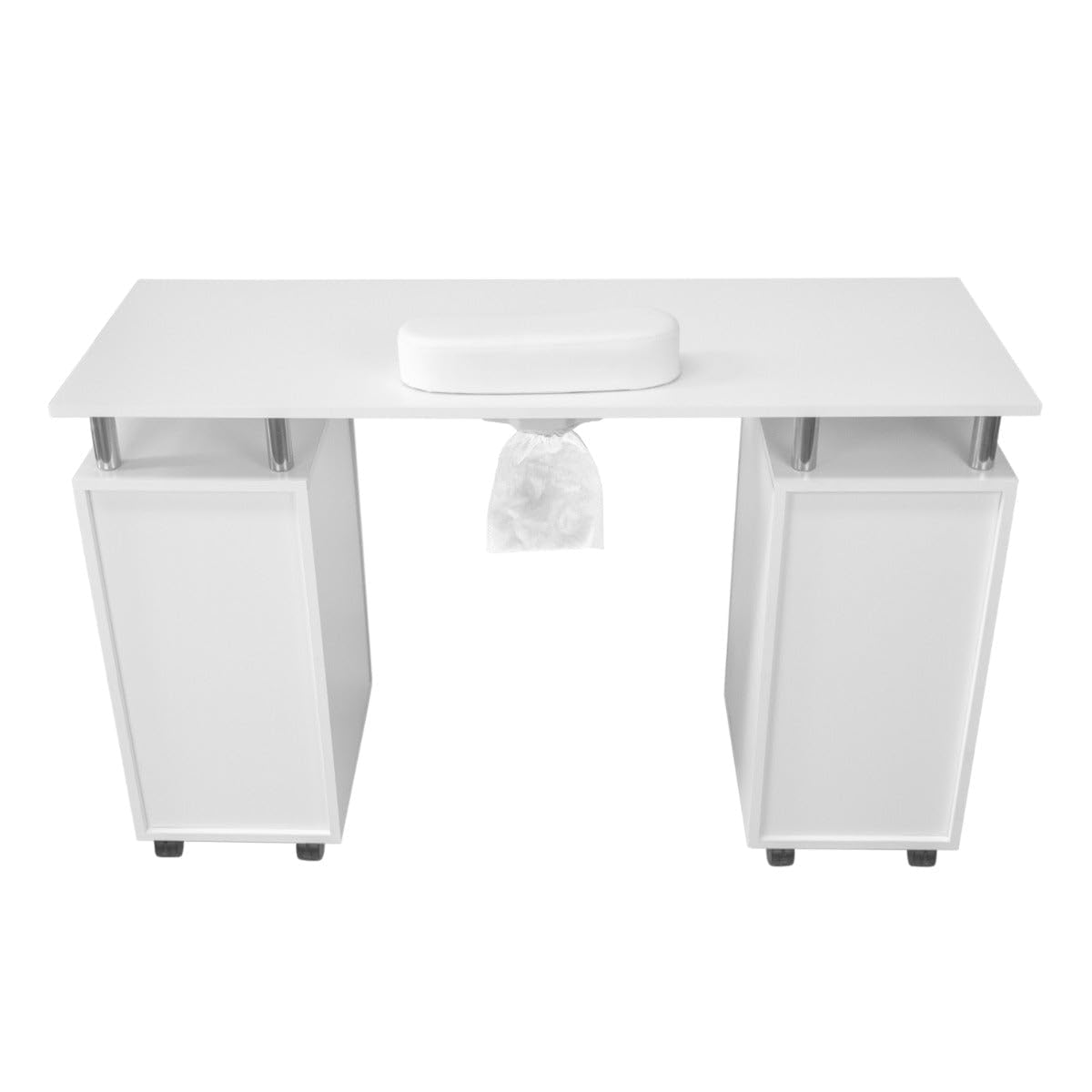 Tavolo Professionale per Manicure in MDF 120x45cm 3 Cassetti Collettore Polvere 6W Cuscino Ergonomico 8 Rotelle Frenanti