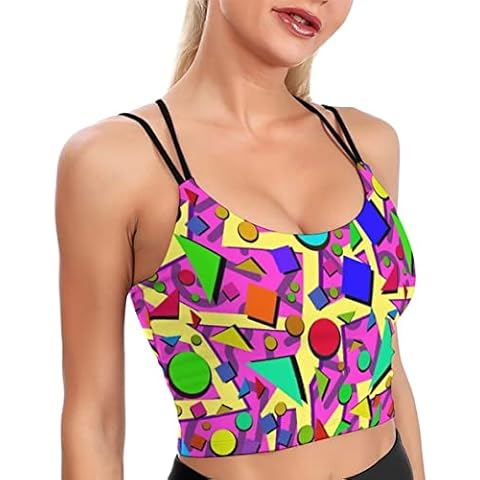 LARSD Strappy Sports Bras for Women Retro 80s 90s Wireless Yoga Bra Criss Cross Back Workout Bra Padded Yoga Tank Top Gym Top Cover
